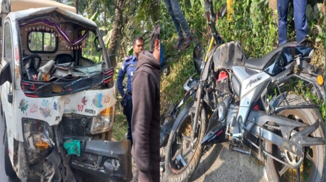 পুঠিয়ায় ঢাকা-রাজশাহী মহাসড়কে মোটরসাইকেল-লেগুনা মুখোমুখি সংঘর্ষ